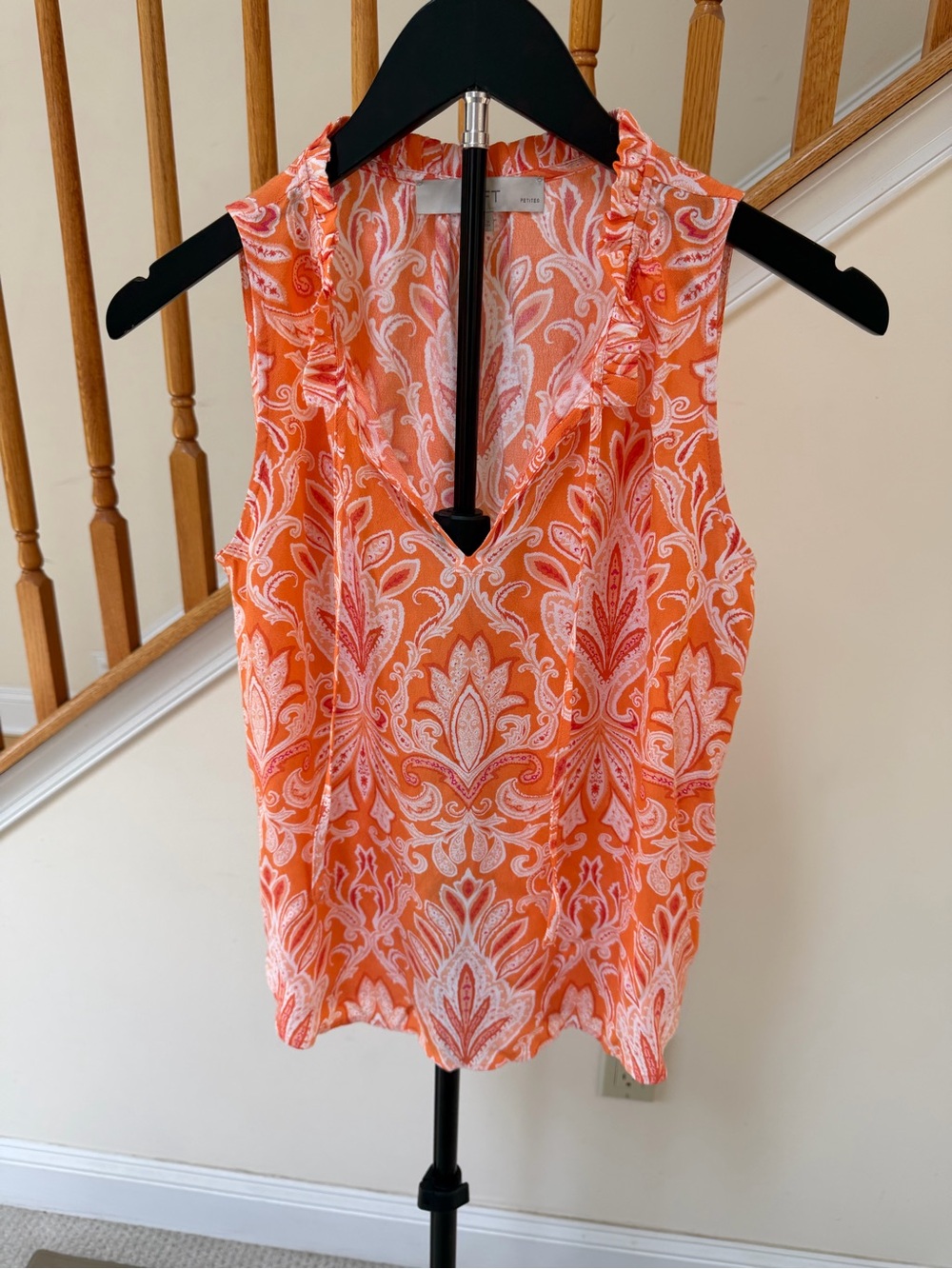 LOFT Orange Paisley Ruffle V-Neck Sleeveless Camisole